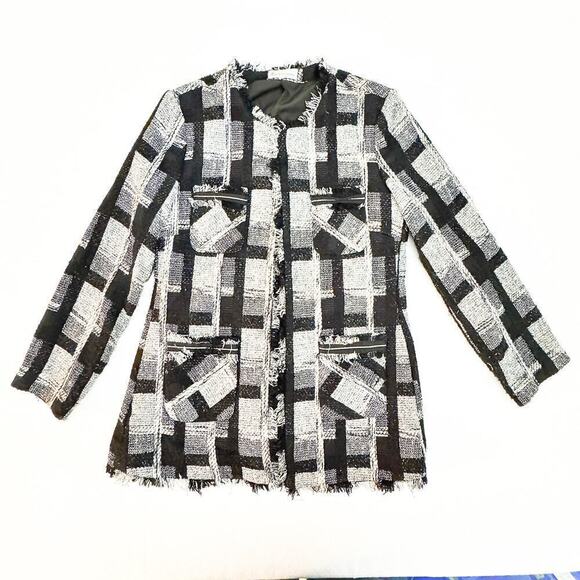 Lauren Elliott Tweed Fringe Hem Blazer Black and White SIze 8 - Picture 1 of 6
